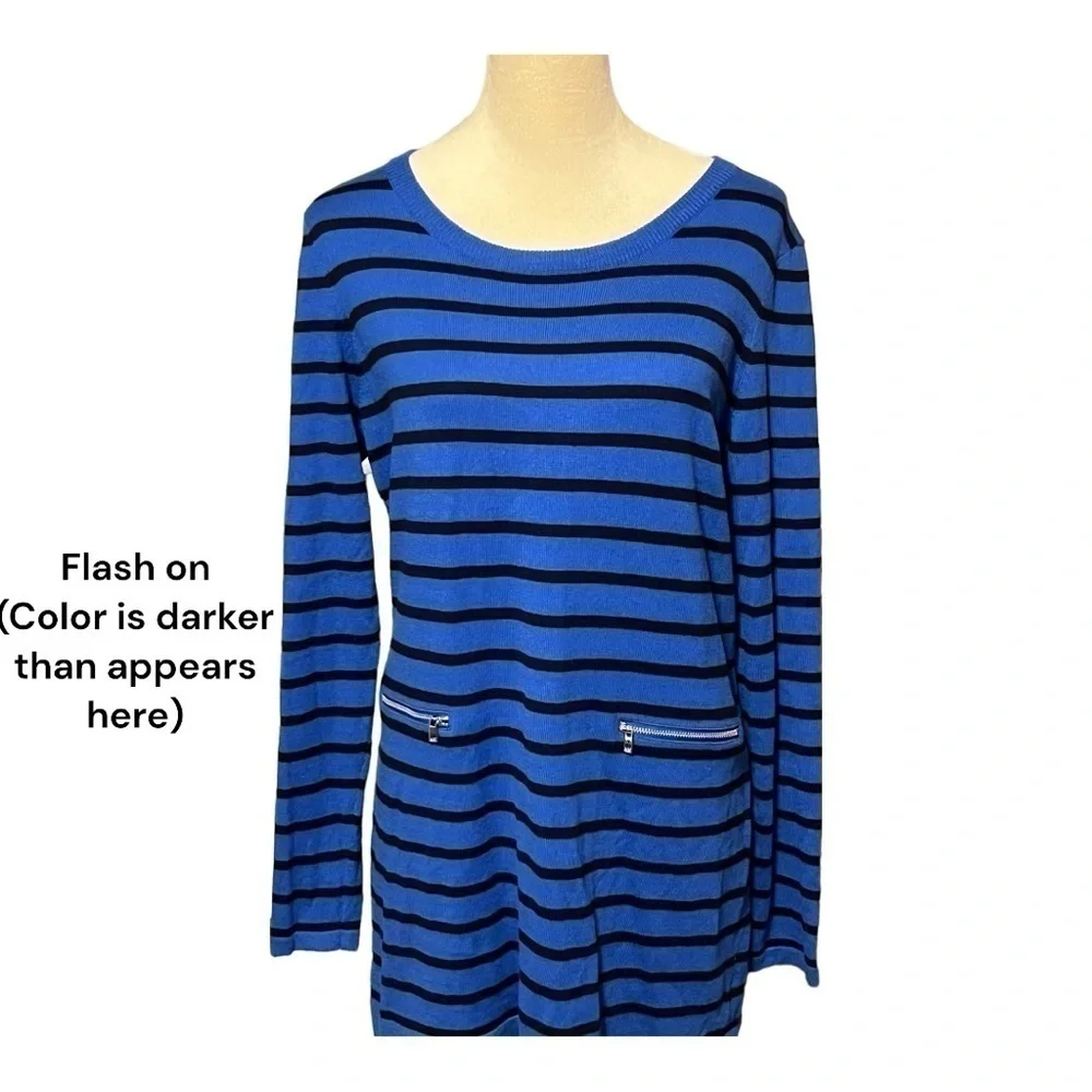 Michael Kors Large women’s long sweater with zipper faux pockets blue and black